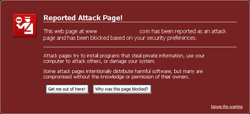 Google Attack Page Warning